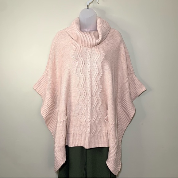 Black Rivet Pink Poncho Sweater Turtle Neck Pullover Shimmer Pockets Oversized - Picture 1 of 16